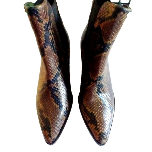 Steve Madden Cheyene Mid-Heel Brown Black Snake Leather Ankle Boots - Size 7M - Picture 6 of 8